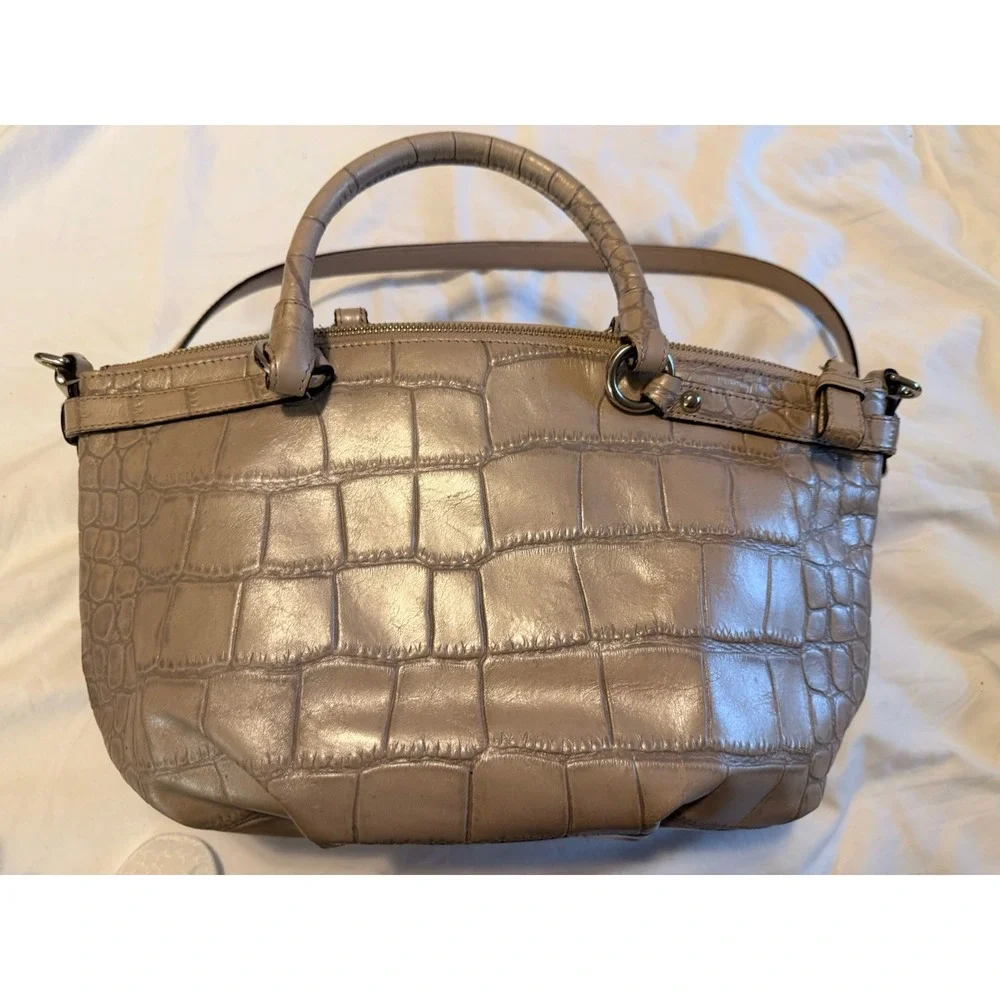Coach Madison Lindsey Croc Embossed Beige Pink Top Handle Zip Satchel